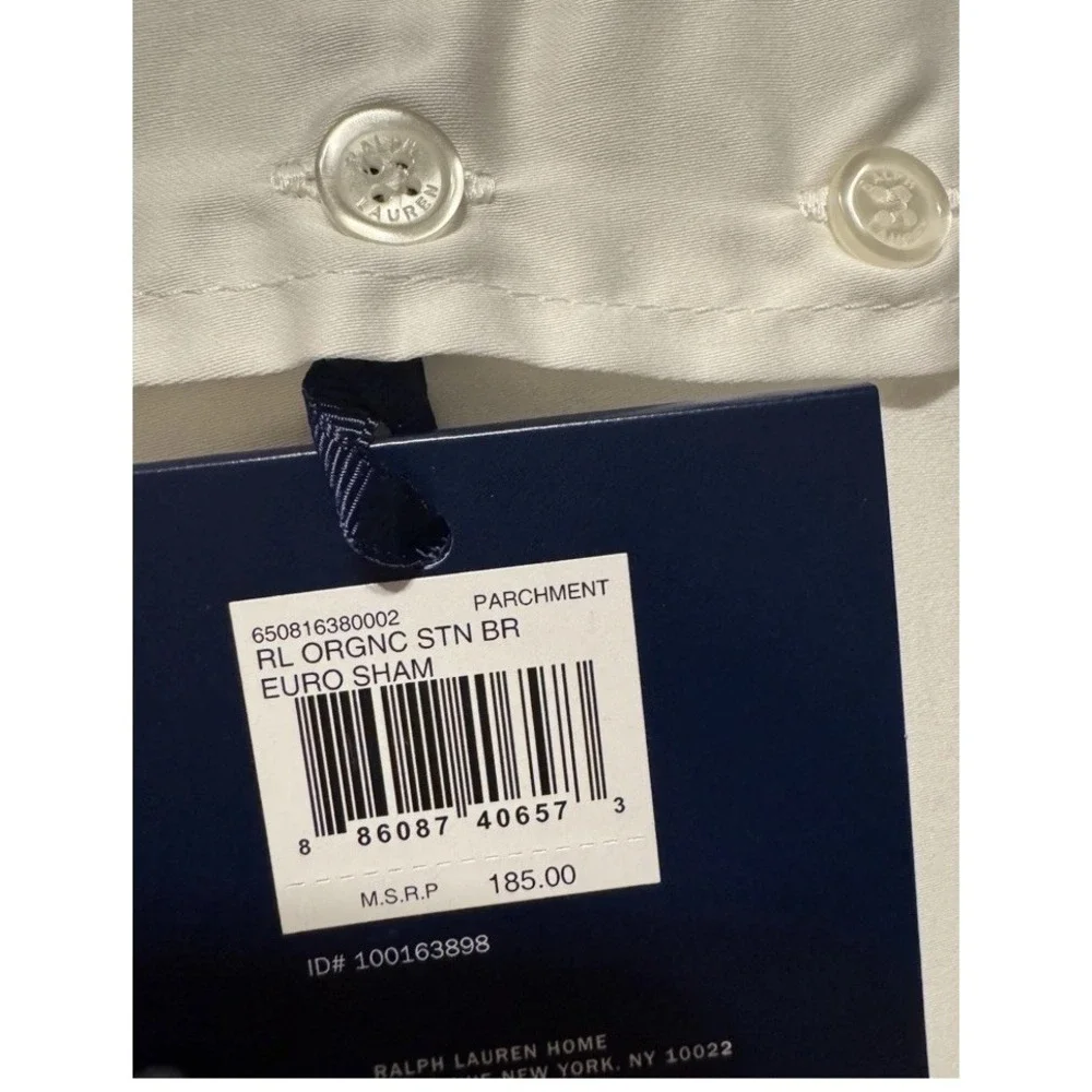 NEW RALPH LAUREN Organic Cotton Sateen Border Euro Sham White Parchment $185‎